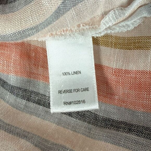 GARNET HILL Oversized Striped Slub Linen Button Down Blouse | Size 6 - Picture 5 of 7